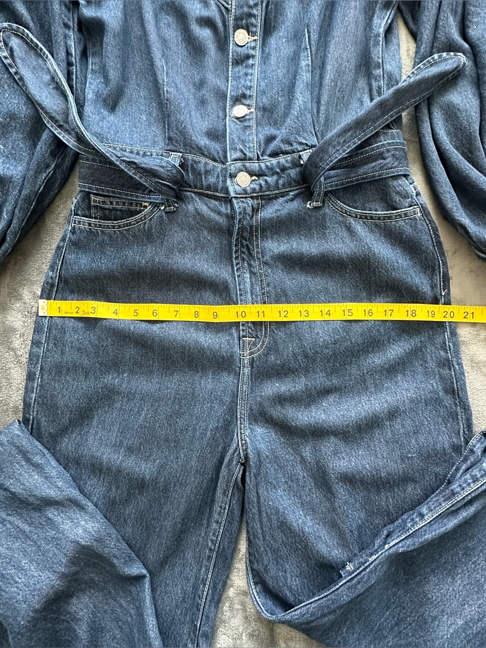 7 For All Mankind Women’s Denim Jumpsuit Large Dark Wash Wide Leg Belted - Picture 7 of 16